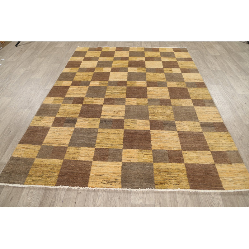 Tapis décoratif en laine noué à la main de conception unique 5 pi 9 po x 7 pi 7 po noué à la main New Age
