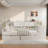 Wooden L-Shape Daybed With Seven Storage Cabinets And Two Storage Drawers, Multi-Functional Bed With Study Desk And Built-In Bookshelf-590164916-590164917