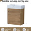 Armoire de salle de bain moderne de 18 po avec lavabo en résine et porte à fermeture en douceur, grande polyvalence de rangement, meuble-lavabo flottant imitation finition chêne, innovation, rangement,-593751042