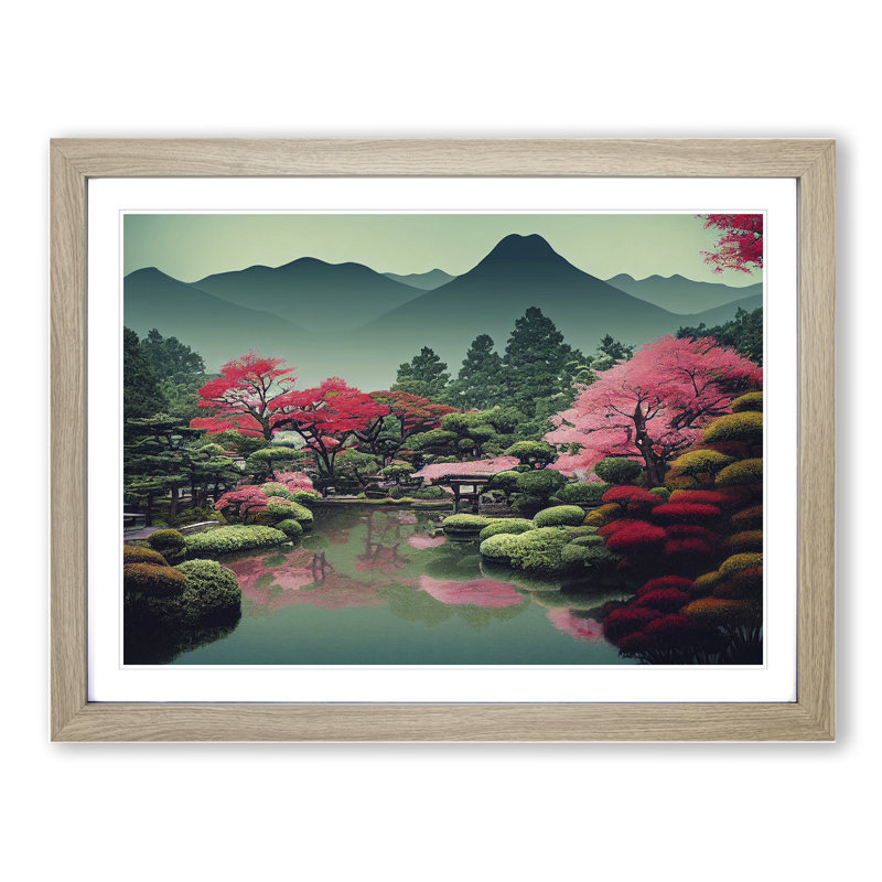 Traditional Japanese Mountains Vol.2 - Single Picture Frame Print, 34cm H x 46cm W x 2cm D, Oak Framed