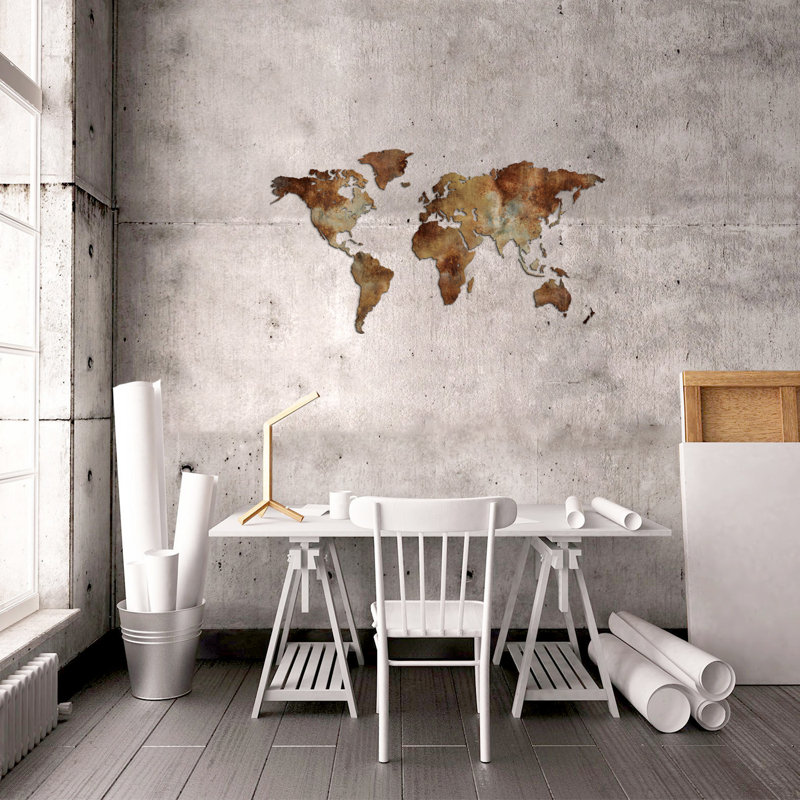 Mappa Del Mondo - STILE INDUSTRIALE RUGGINE Mappa Del Mondo - No Frame Print on MDF, 72cm H x 130cm W