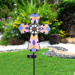 Décorations solaires de jardin en forme de croix solaire avec piquets de jardin et 2 modes d'éclairage