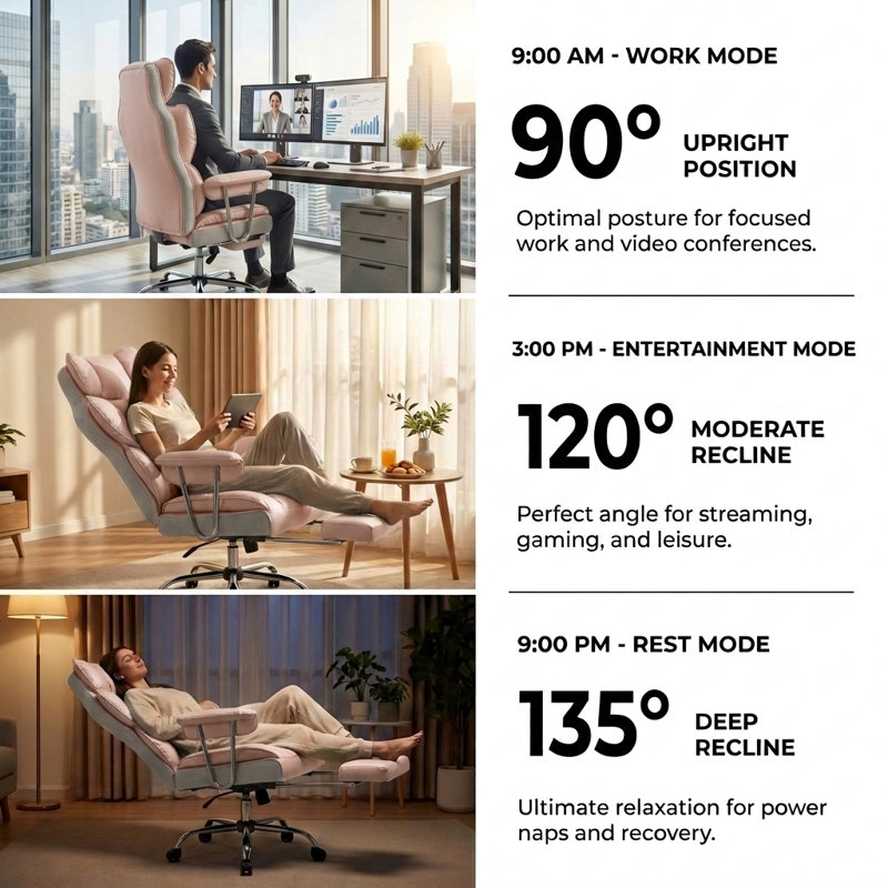 Fauteuil de direction ergonomique robuste à haut dossier avec repose-pieds rétractable, 400 lb, rose, Pink