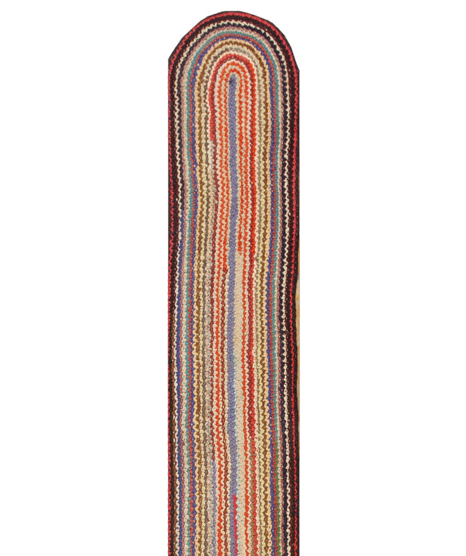 Striped Vintage Mid Century Modern Extra Long and Narrow Braided American Hallway Runner Rug