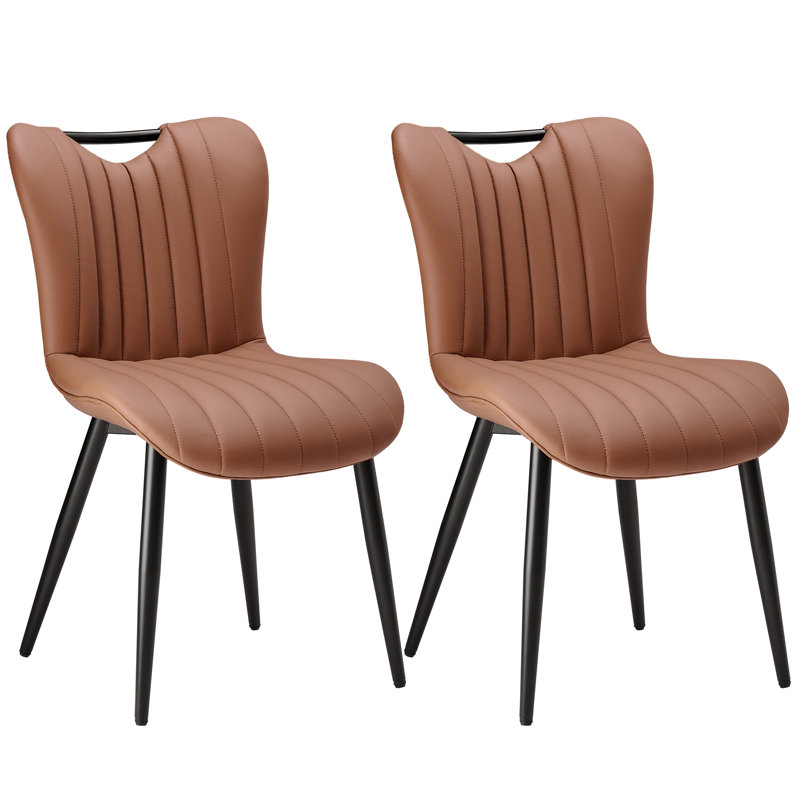 Modern Quilted Leather Upholstered Dining Chairs Wingback Luxury Side Chairs With Metal Legs, Camel