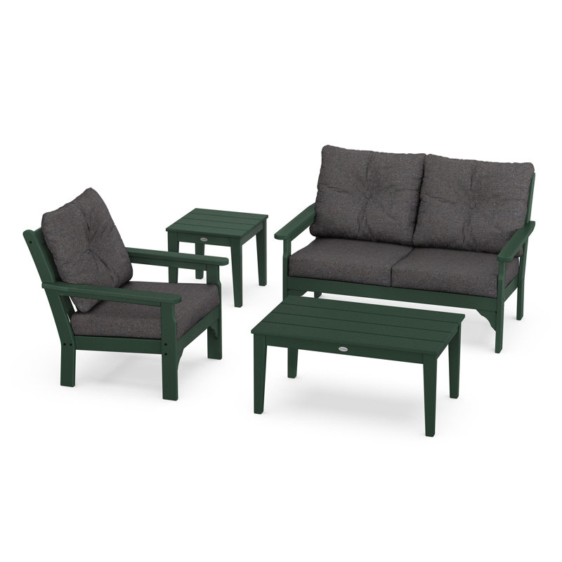 Ensemble de conversation à assise profonde 4 pièces Vineyard, Gris anthracite cendré, Vert