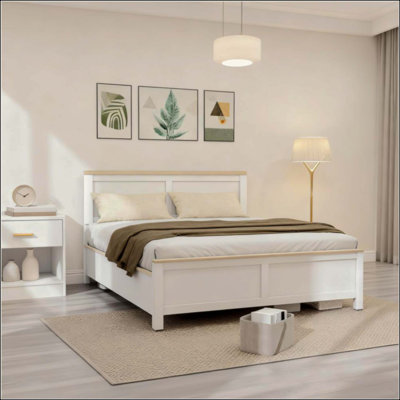 Structure de lit avec tête de lit, design minimaliste moderne, support robuste et rangement sous le lit