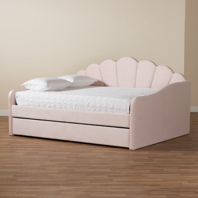 Timila Modern And Contemporary Light Pink Velvet Fabric Upholstered Queen Size Daybed With Trundle -  Everly Quinn, CA93057BDBF042FEA0C0B3990D425016