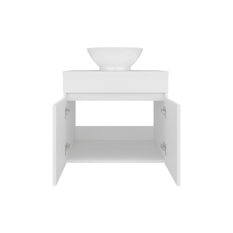 Meuble-lavabo de salle de bain avec lavabo, 2 portes, blanc, Blanc