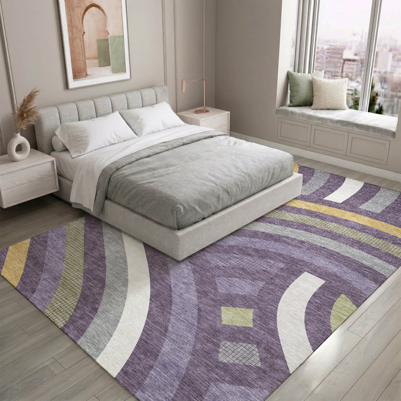 Tapis de qualité supérieure Mid-Century moderne lavable à la machine Premium Mayfield AMF2467, Prune, 10 pi x 14 pi