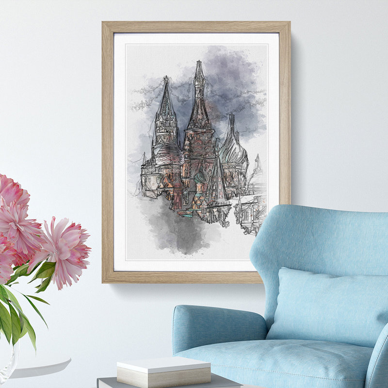 The Kremlin in Moscow Russia - Picture Frame Painting Print, 87cm H x 62cm W x 2cm D, Oak Framed