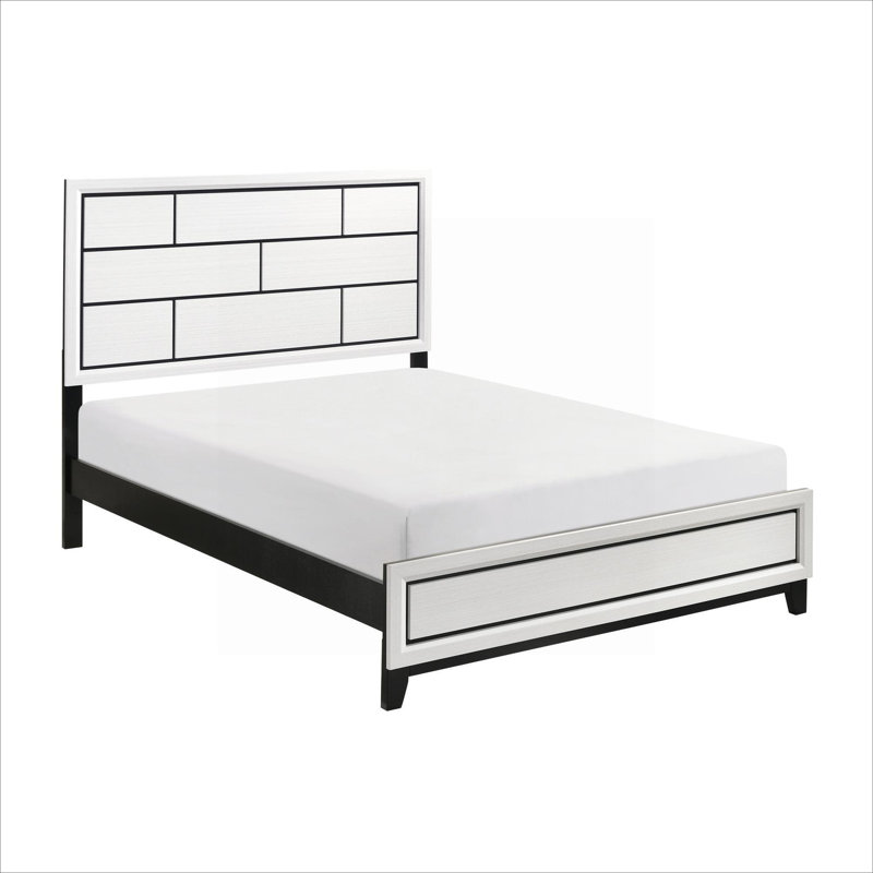 Structure de lit grand moderne et contemporain de couleur blanche, fabrication en bois massif avec motif de lignes noires pour la chambre à coucher