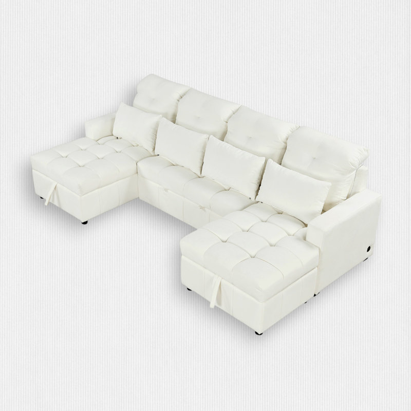 3-Piece 110.2'' Upholstered Chenille U-Shape Sectional, Beige Chenille