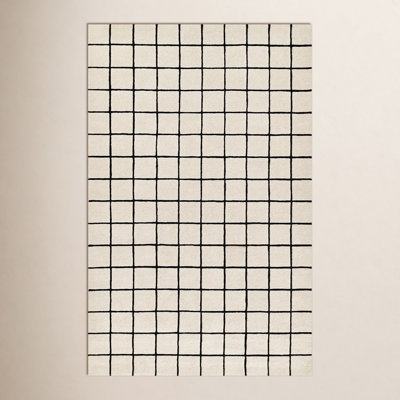 AllModern Form Hand Tufted Wool Geometric Ivory Area Rug 5' X 8'