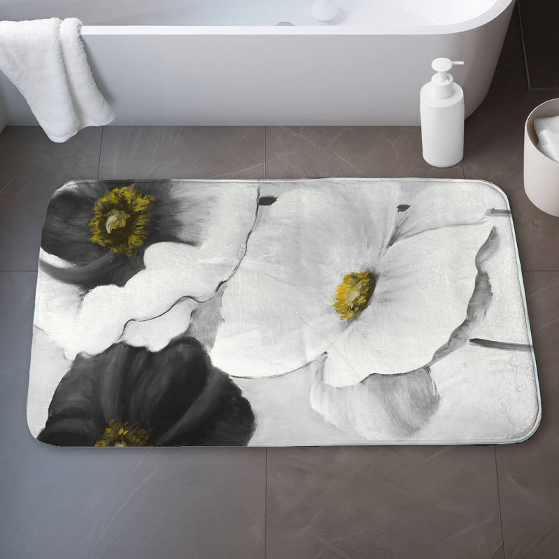 Assorted white flowers Bath Mat with Non-Slip Backing - Quick Dry Memory Foam Bathroom Rug - Absorbent - Modern Plush Spa-Style - Machine Washable