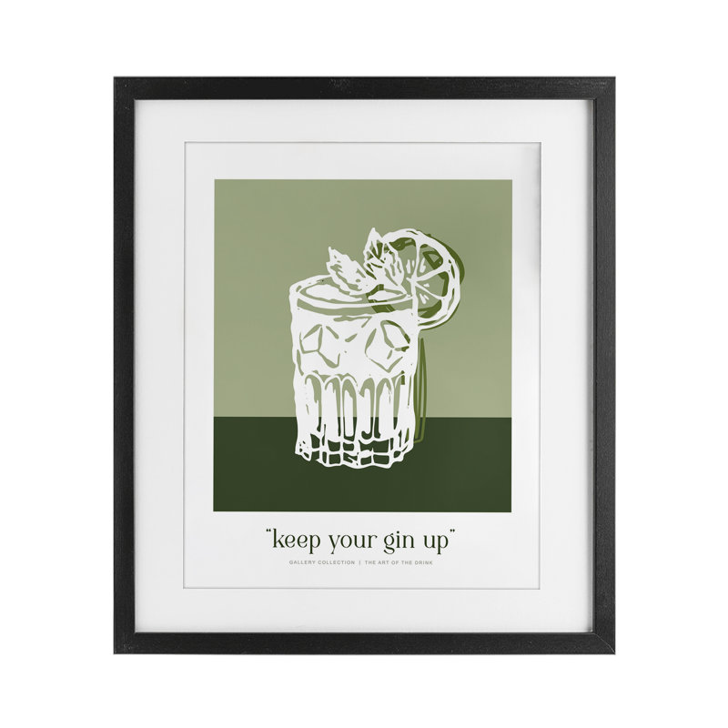 «Green Keep Your Gin Up», reproduction sous verre encadrée, par Lettred and Lined, Cadre noir minuit, H 16 po x l 13 po