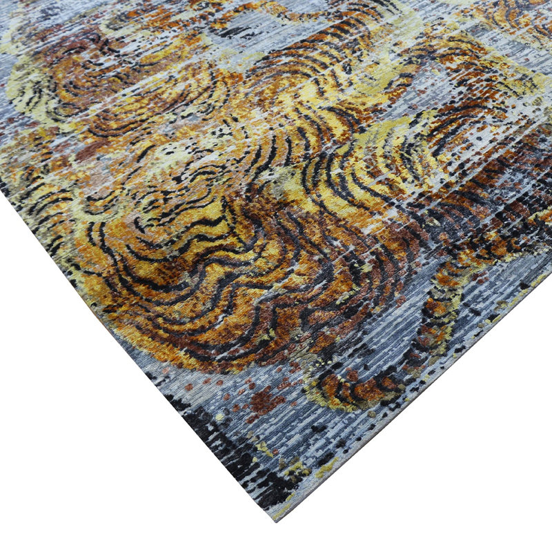 Tibetan Nu Vibrant Silk Rug - Midnight Sunburst