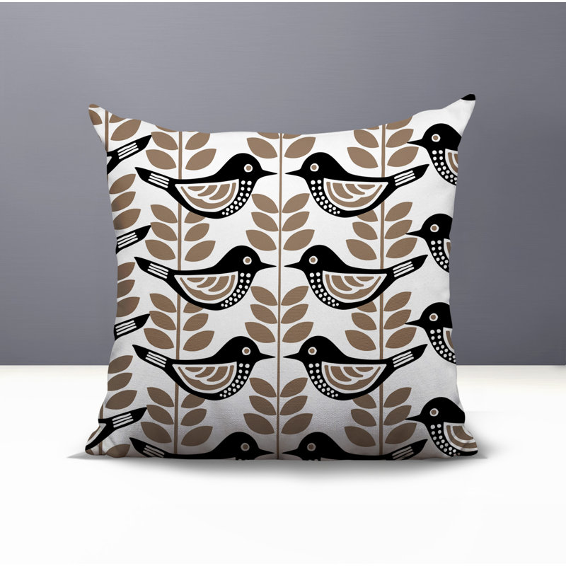 Oreiller carré réversible intérieur / extérieur Kandice Bird, Carré 19 po, Noir