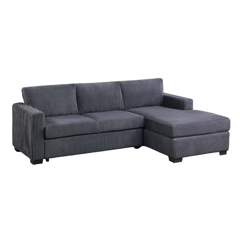 L-Shaped Sectional Sofa 2pc Square Arms Plastic Legs right Arm Chaise Left Arm Sofa, Dark Gray