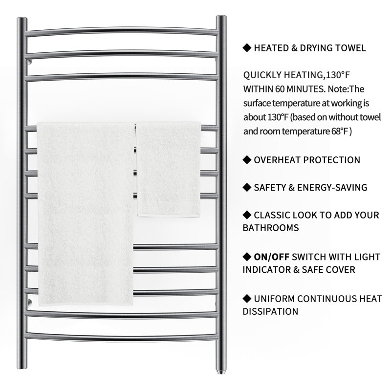 Brushed Stainless Steel Wall Mounted Towel Warmer