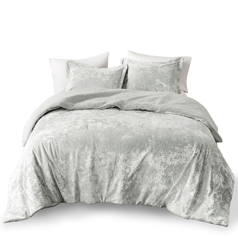 Grey Crushed Velvet Comforter For Twin/twin Xl With Core And