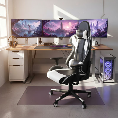 Fauteuil ergonomique blanc à haut dossier, en cuir véritable, avec appui-tête et soutien lombaire, réglable et pivotant, convient aux environnements de bureau / de jeu / d'administation.