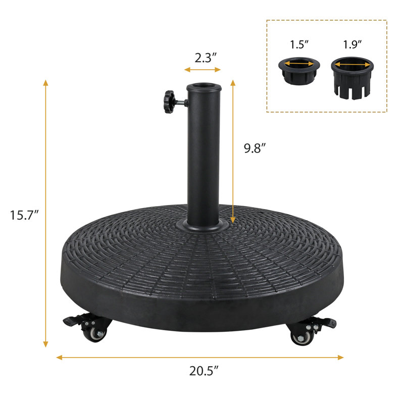 Leopold 52 Lb. Resin Free Standing Umbrella Base with Wheels, Black