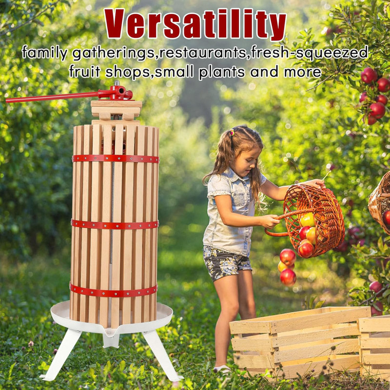 7.9 Gal Manual Fruit Wine Press, Wood Steel Fruit and Wine Press With T-Handle, Stable Triangular Structure, Wine Making Press for Outdoor, Kitchen, Manual Assembly Required