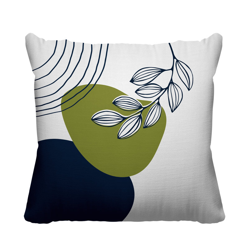 Coussin intérieur / extérieur Lupita, L 19 po x H 19 po, Chartreuse / bleu marine