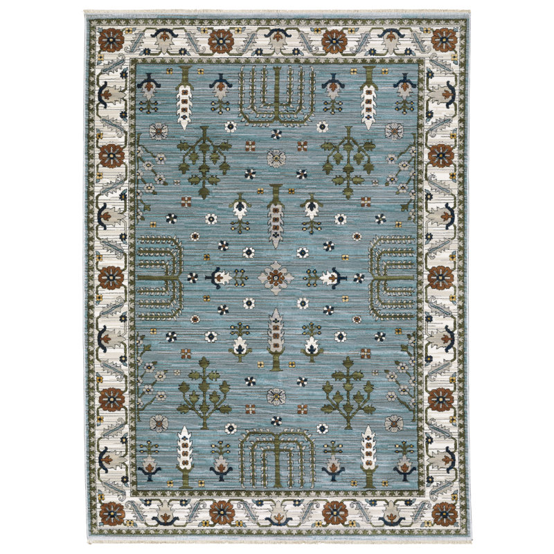 Tapis oriental bleu / vert Edgette, Tapis de couloir 2 pi 3 po x 7 pi 9 po