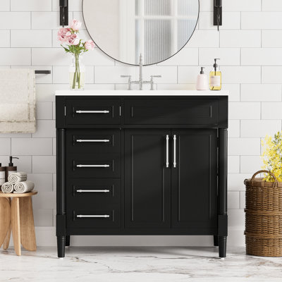 Bathroom Vanity With Resin Sink - 36" Modern Design & Ample Space Cabinet Practical