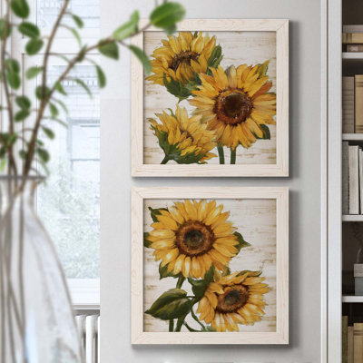 Tournesol d'été I - ensemble de 2 peintures sur toile encadrées