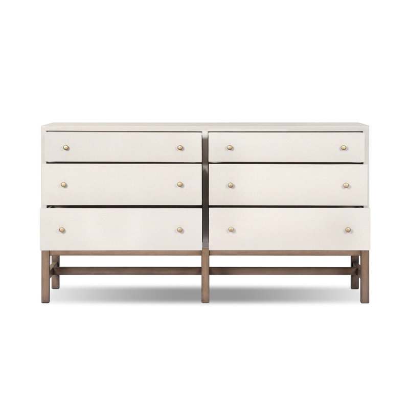 Commode 6 tiroirs Hakana, Raphia peint ivoire