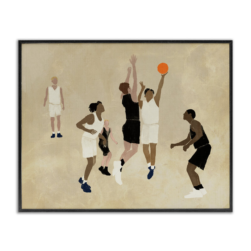 Athlètes jouant au basketball, estampe numérique par Daphne Polselli, H 11 po x l 14 po, Giclée encadrée noir minuit