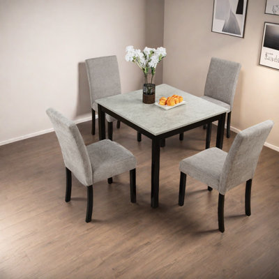 Modern Industrial Dining Table Sets With Solid Rubber Wood And Concrete-effect Top For Kitchen Or Dining Room