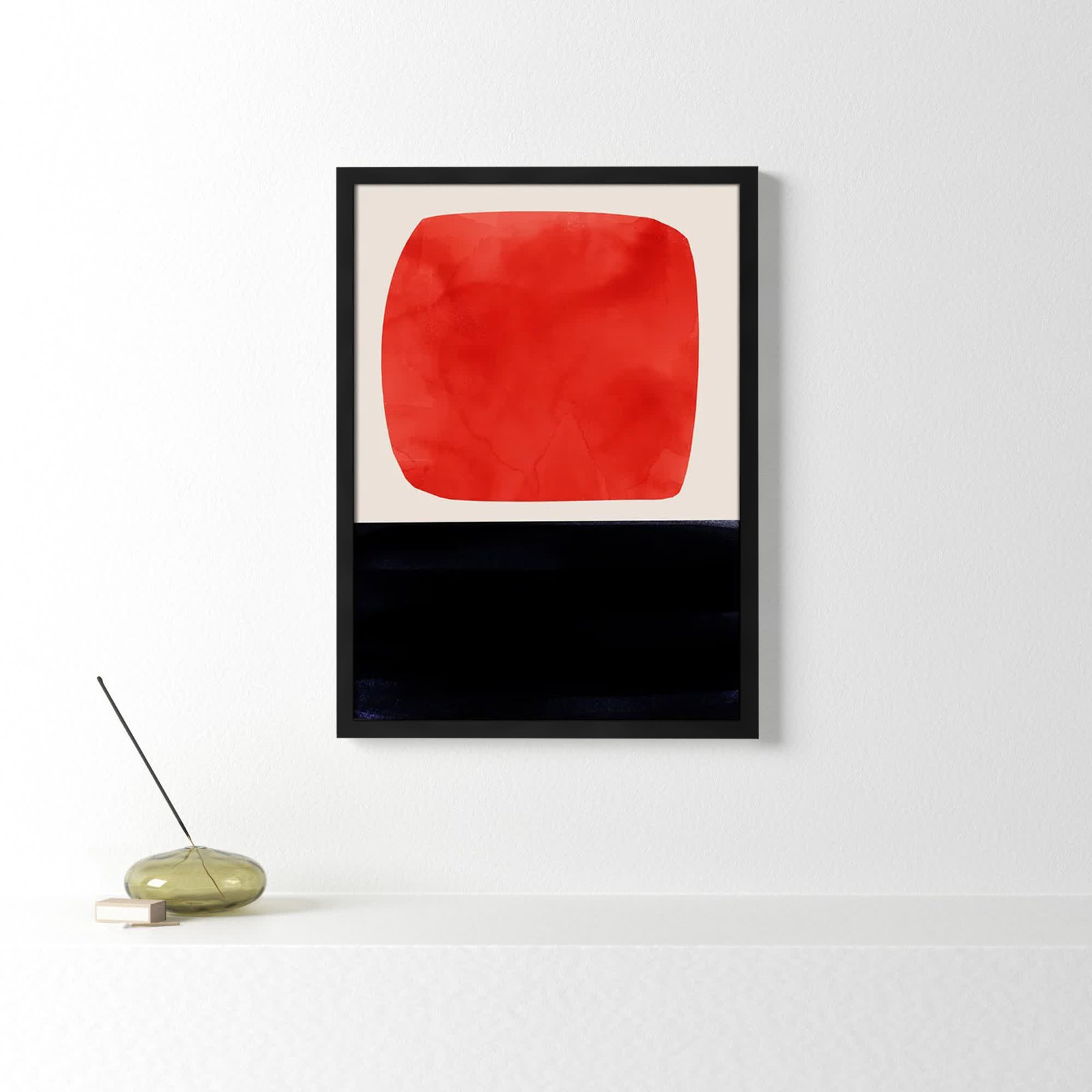 Boxed-Red by Aoibhne Hogan, 35.5" H x 25.5" W x 0.75" D, Black Wood Grain Paper