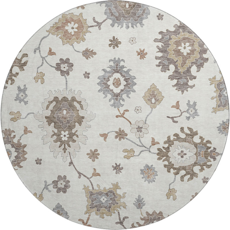 Premium Machine Washable Prisco Ivory Rug, Round 8'