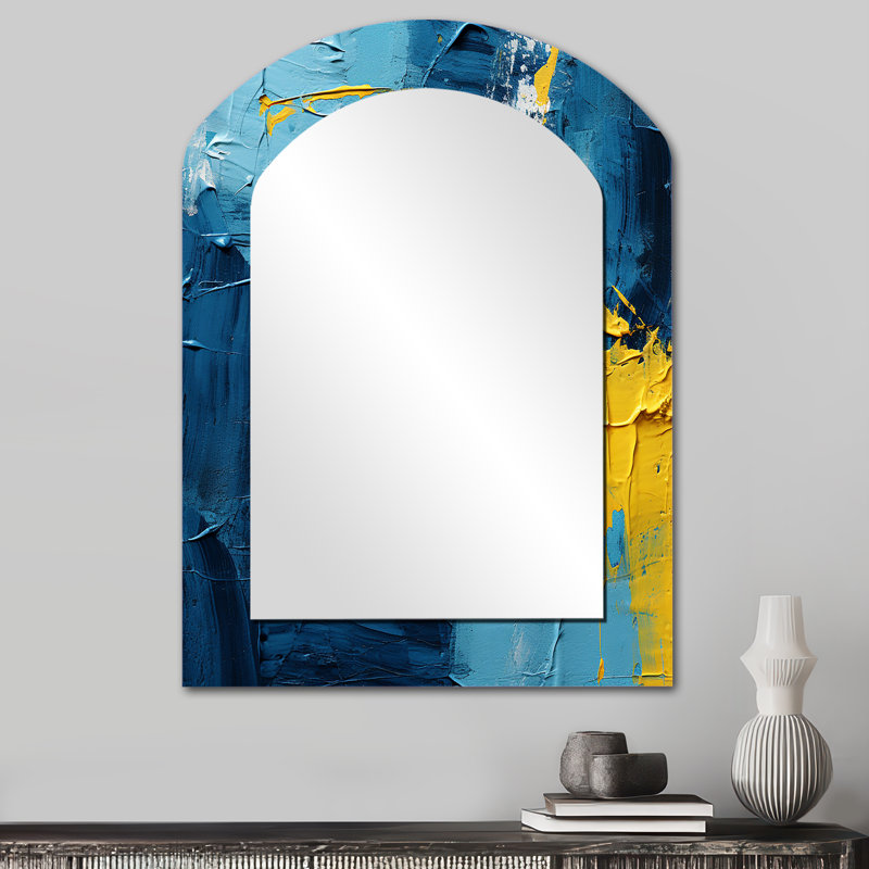 «Bliss Of Happiness In Yellow And Blue II - Abstract Collages Arch», miroir mural décoratif moderne, art asymétrique