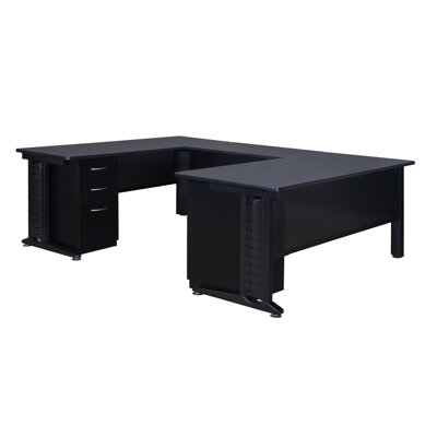 Bureau en U avec tiroir à double caisson Nevjana Fusion