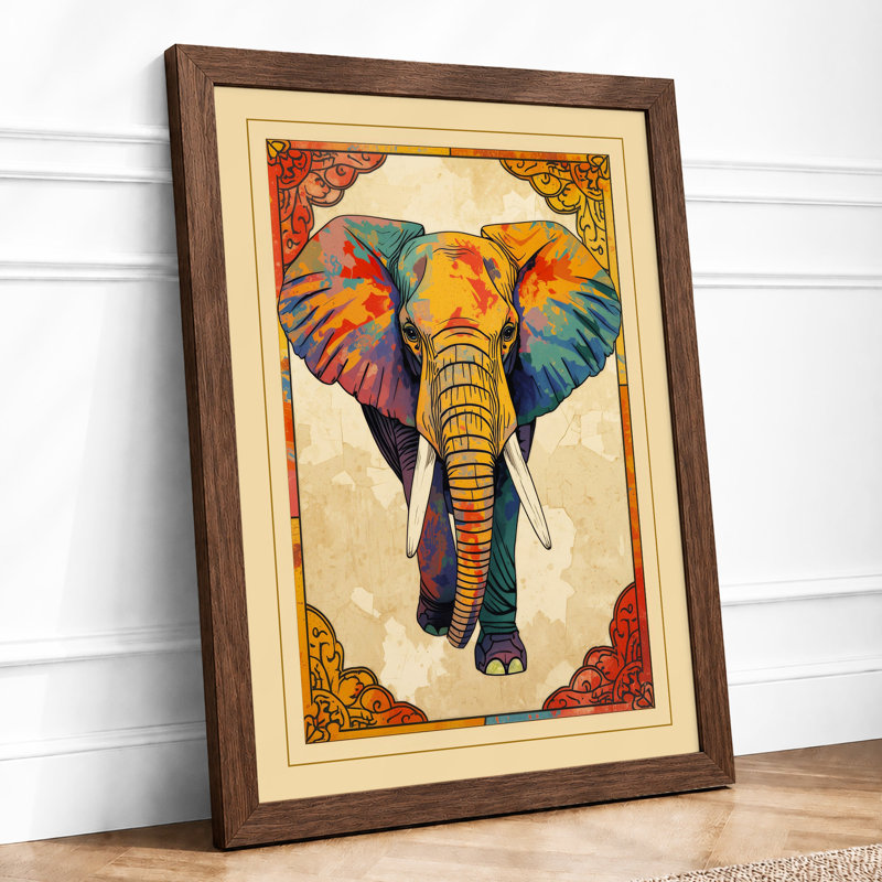 Ornamental Elephant Facing Eclectic - Framed Print, Walnut, A1 - 84.1 x 59.4 cm