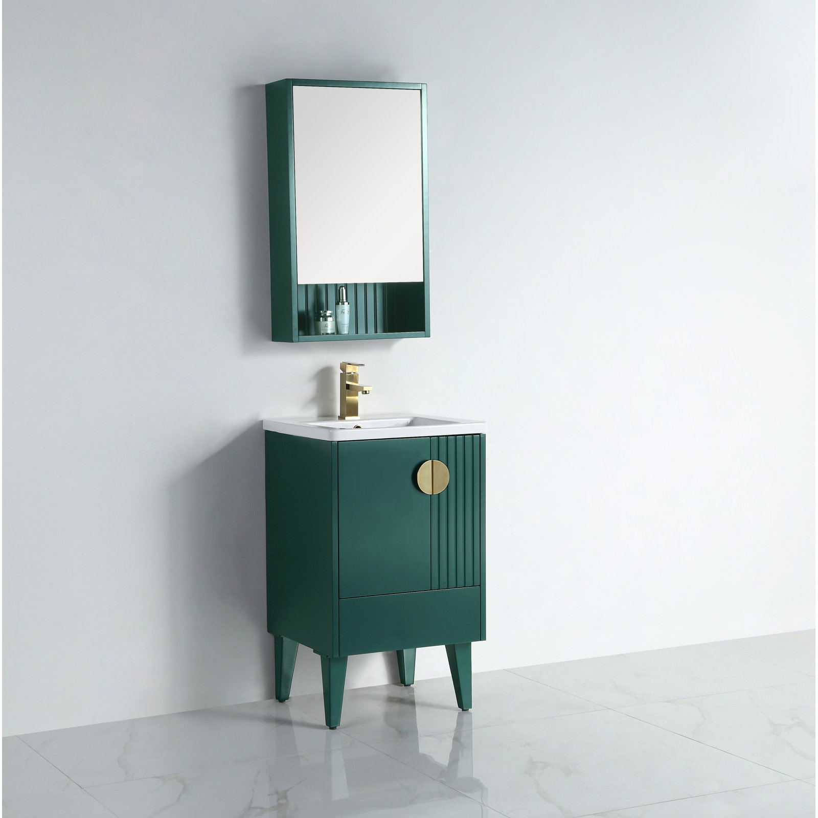 Saimah 20 " Single Bathroom Vanity, Green, Satin Brass