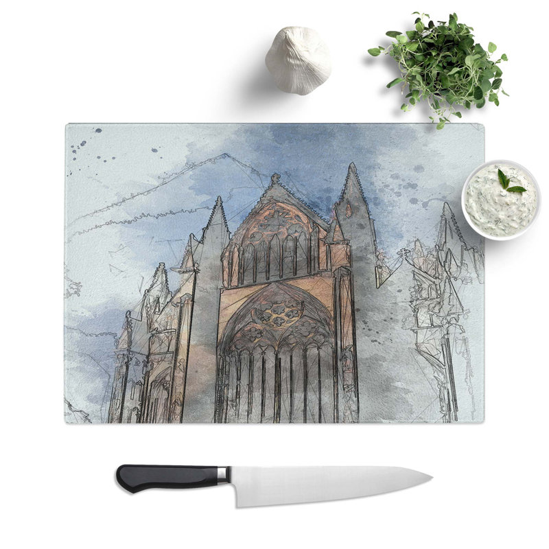 Glass Lincoln Cathedral in England in Abstract Chopping Board, 39 cm W x 28.5 cm L
