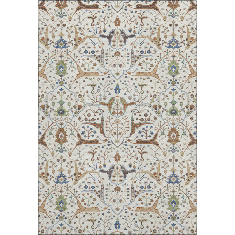 Premium Machine Washable Mayfield AMF2250 Global Rug, Ivory, 5' x 7'6"