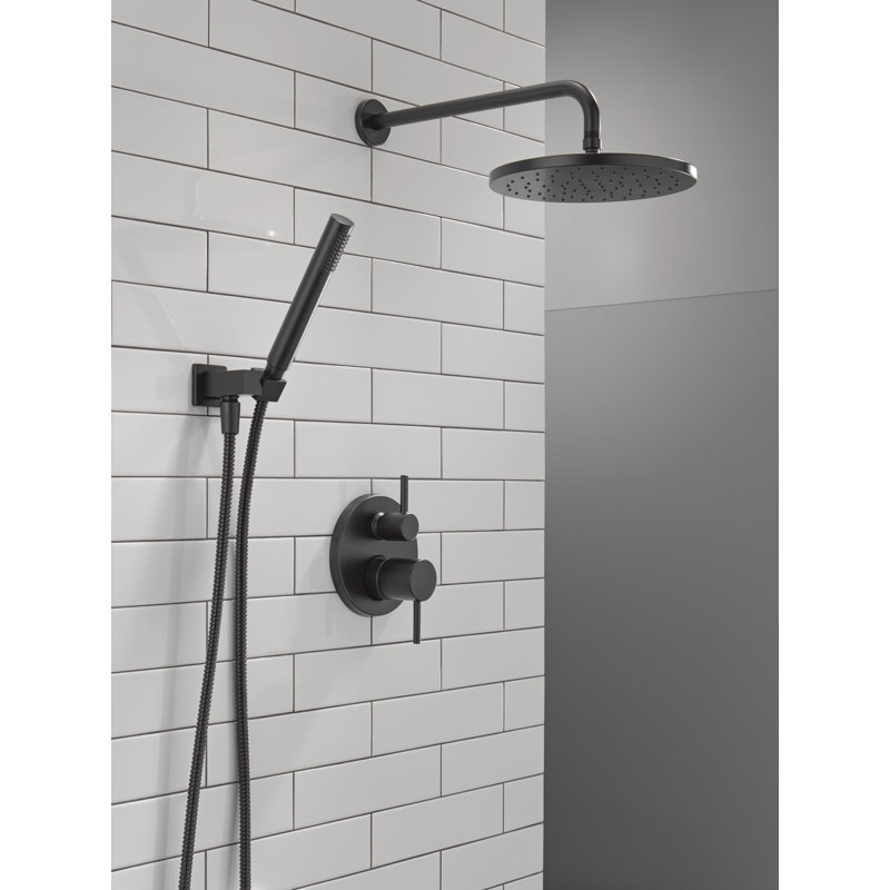 Modern Raincan Round Shower System, Rain Shower Head with Handheld Spray, Shower Faucet Set, Matte Black