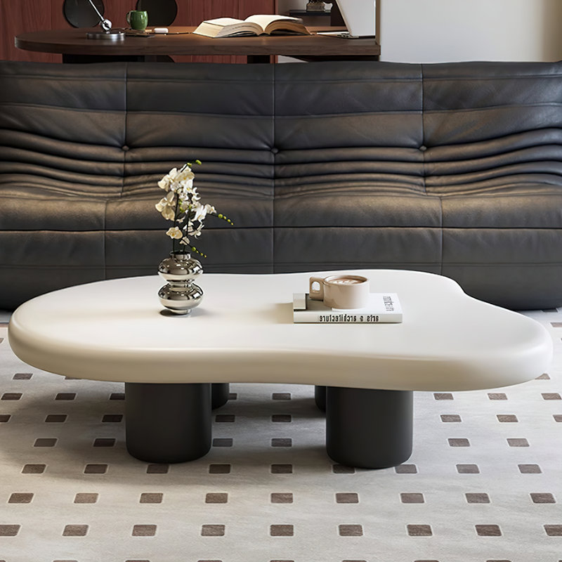 35" Cloud Shaped Coffee Table, Wooden Tabletop Irregular Coffee Table Baking Paintmodern Coffee Table With 4 Legs Simple Installation, For Living Room