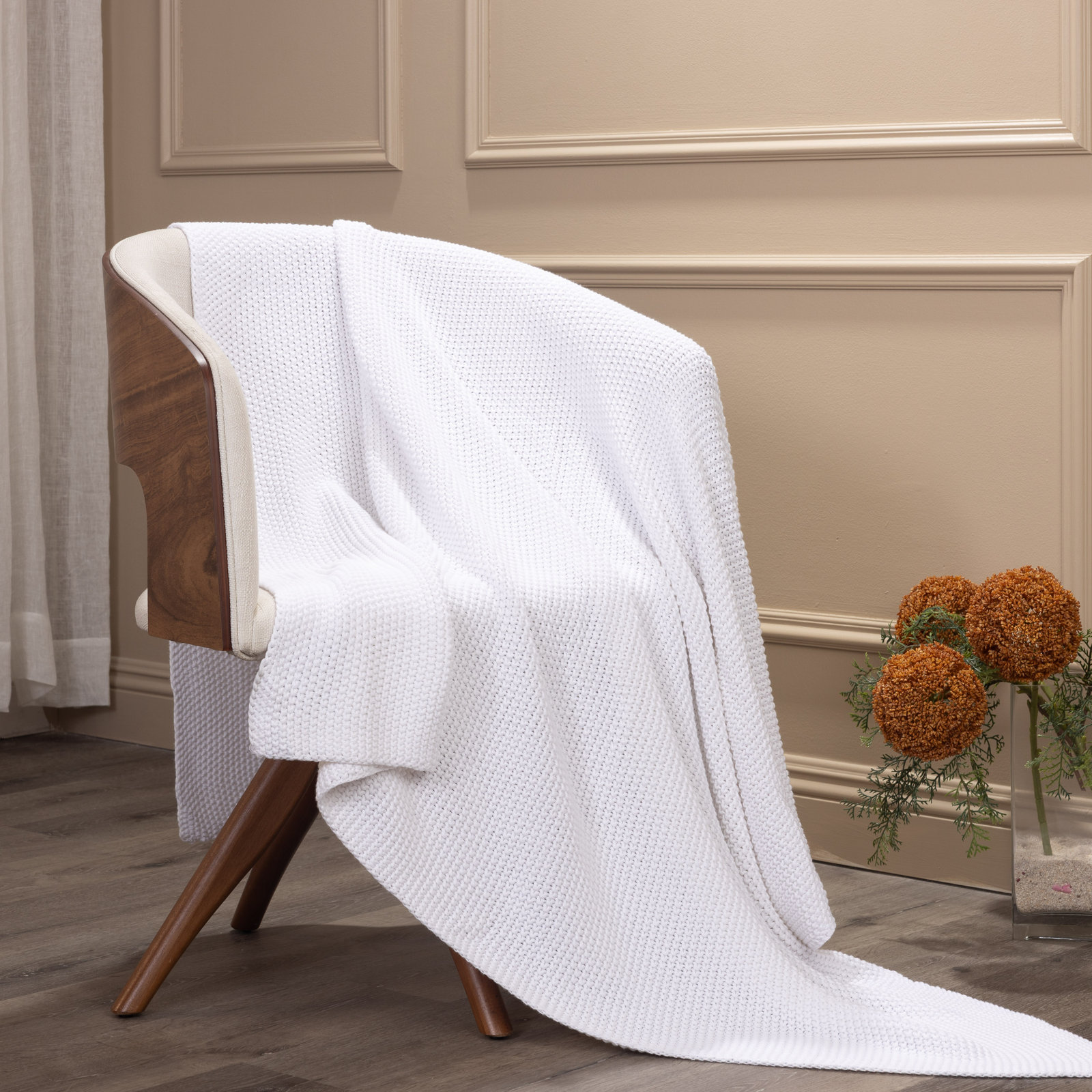 Cotton Knit Throw Blanket, Khaki