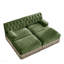 Canapé Chesterfield - velours, jupe à pampille, 2 repose-pieds, accoudoirs courbés - vert