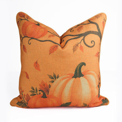 Halloween Pumpkin Linen Blend Piping Throw Pillow Cover, Fall Autumn Harvest & Spooky Season Decorative Accent Pillow for Couch, Sofa, and Bed