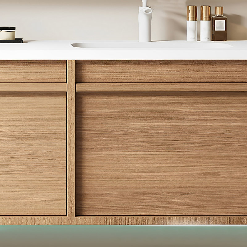 Armoire de salle de bain à double cuve de style moyen-ancien, Burlywood, H 19,68 po x l 47,24 po x P 21,65 po