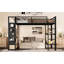 Structure de lit double pleine grandeur avec garde-robe, lit mezzanine en métal avec tablettes de rangement et panneau perforé, noir-137474243